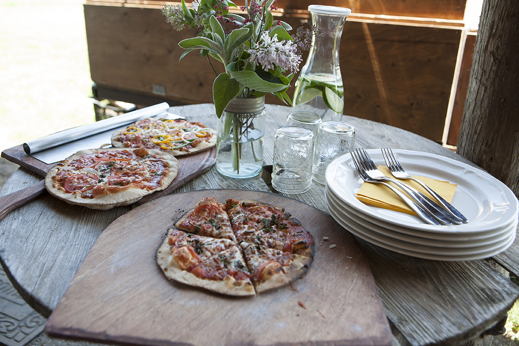 pizza being served